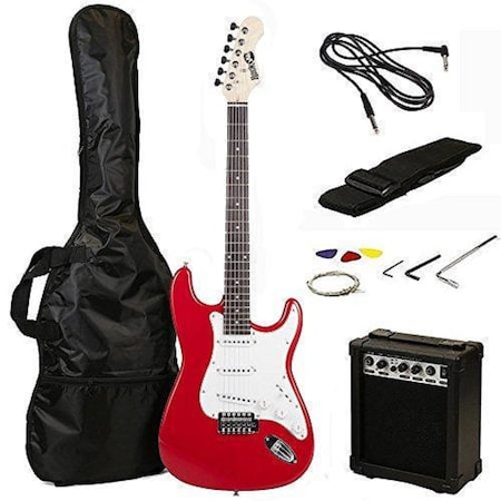 Rockjam RJEG02 6 String Electric Guitar Beginner Kit , Red RJEG02-SK-RD